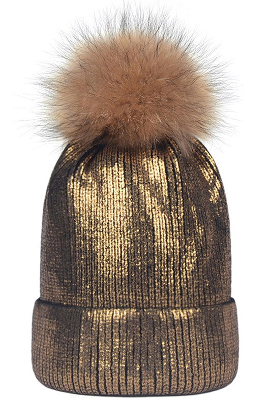 Metallic Pom Pom Hat