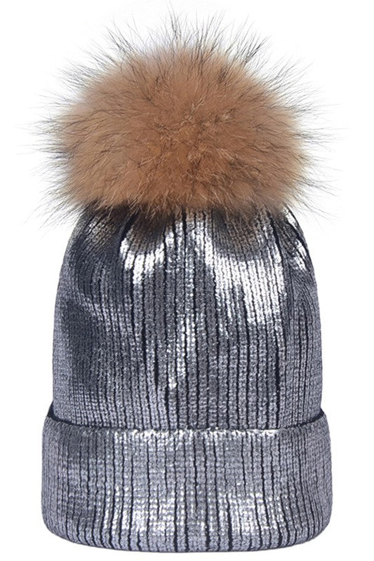 Metallic Pom Pom Hat