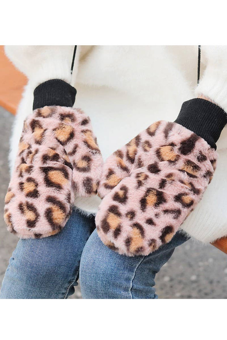 Kids Furry Leopard Mitten