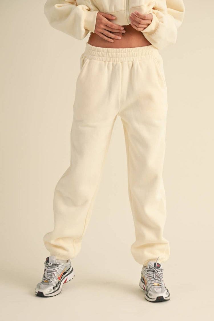 Cozy Fleece Jogger Sweatpants: Cream / L