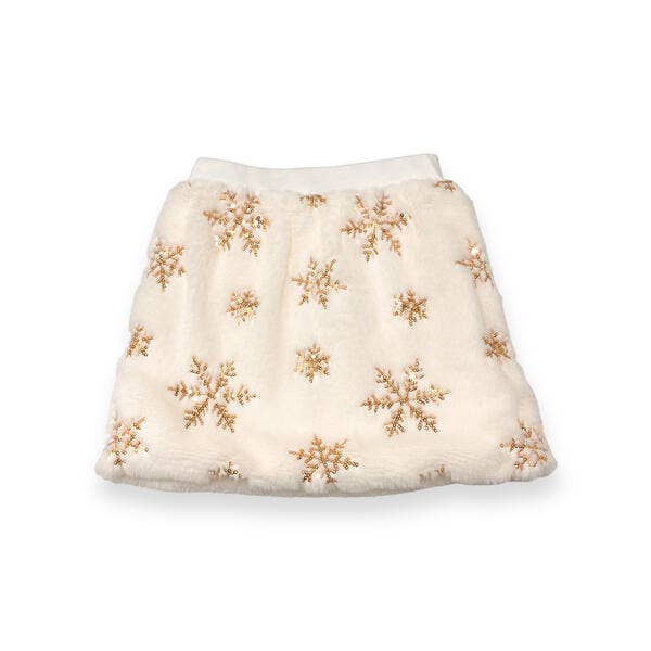 Gold Sequin Snowflake Fur Skirt