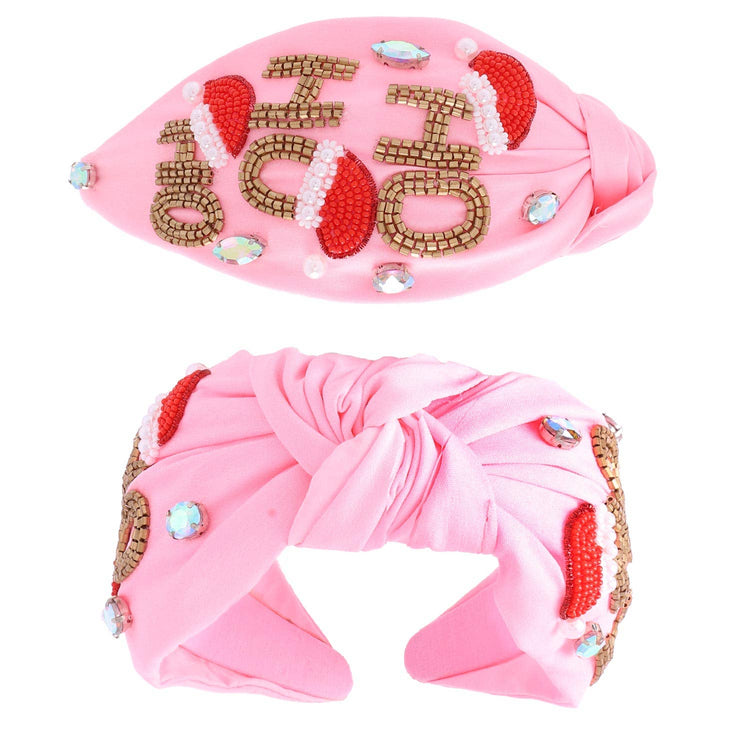 Jeweled HO HO HO Knotted Headband: Red