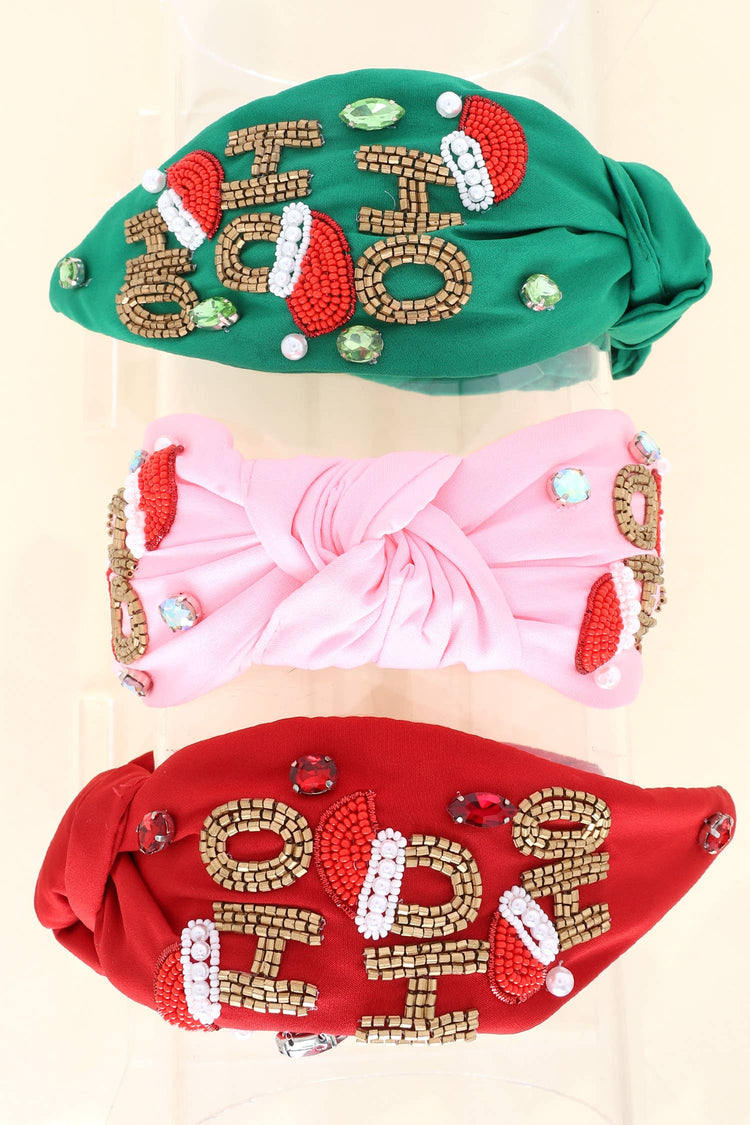 Jeweled HO HO HO Knotted Headband: Red