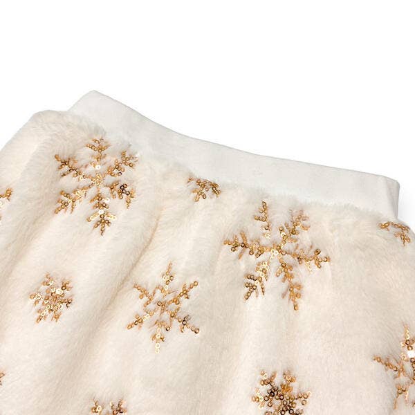 Gold Sequin Snowflake Fur Skirt