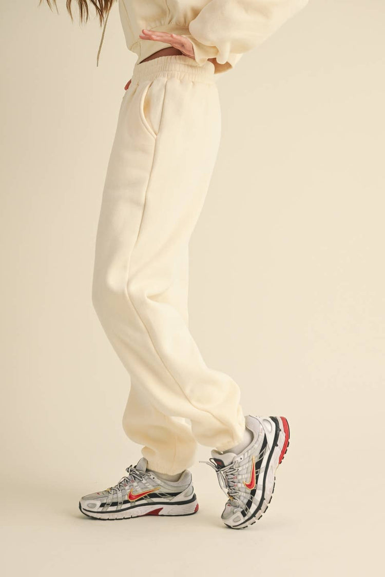 Cozy Fleece Jogger Sweatpants: Cream / L