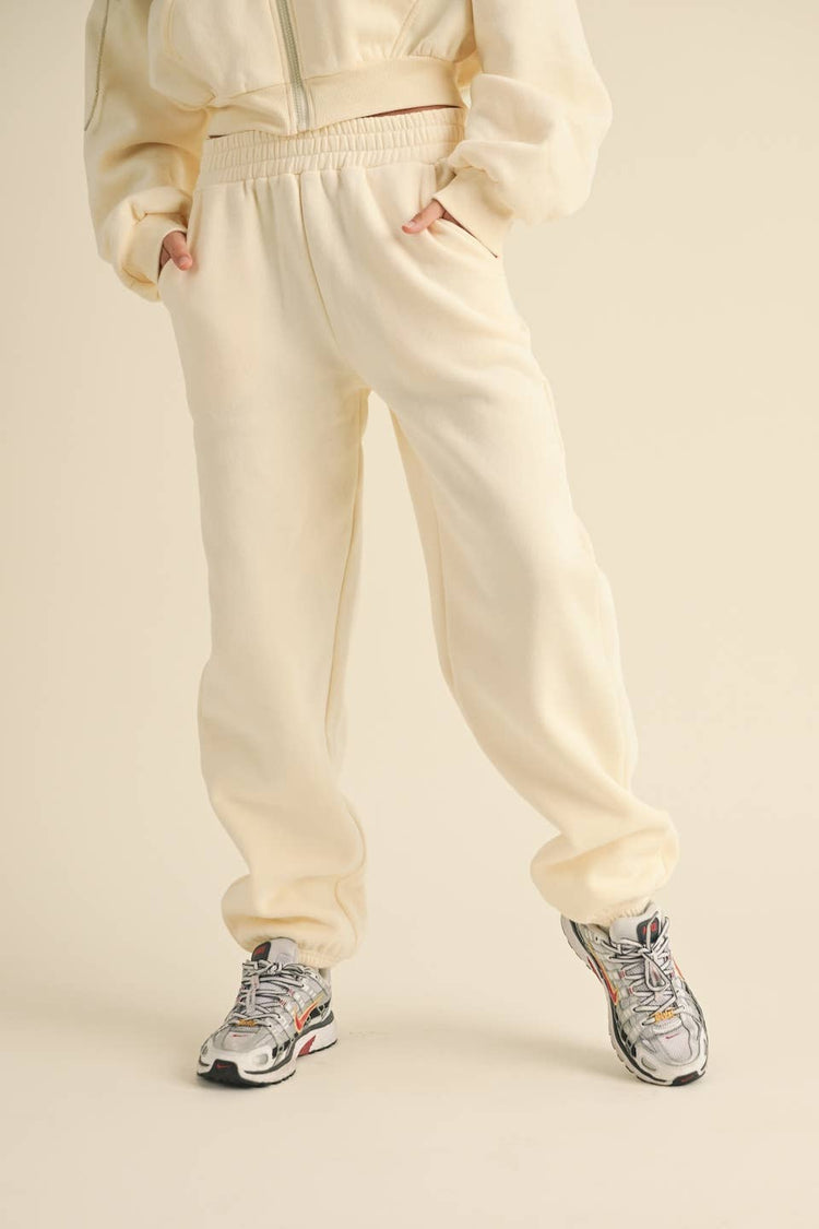 Cozy Fleece Jogger Sweatpants: Cream / L