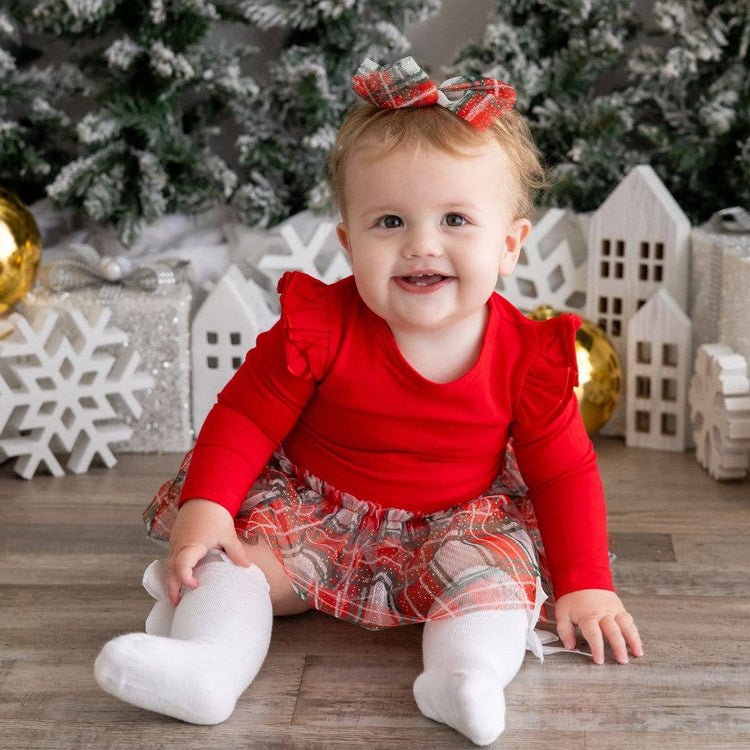 Christmas Baby Plaid Long Sleeve Tutu Bodysuit