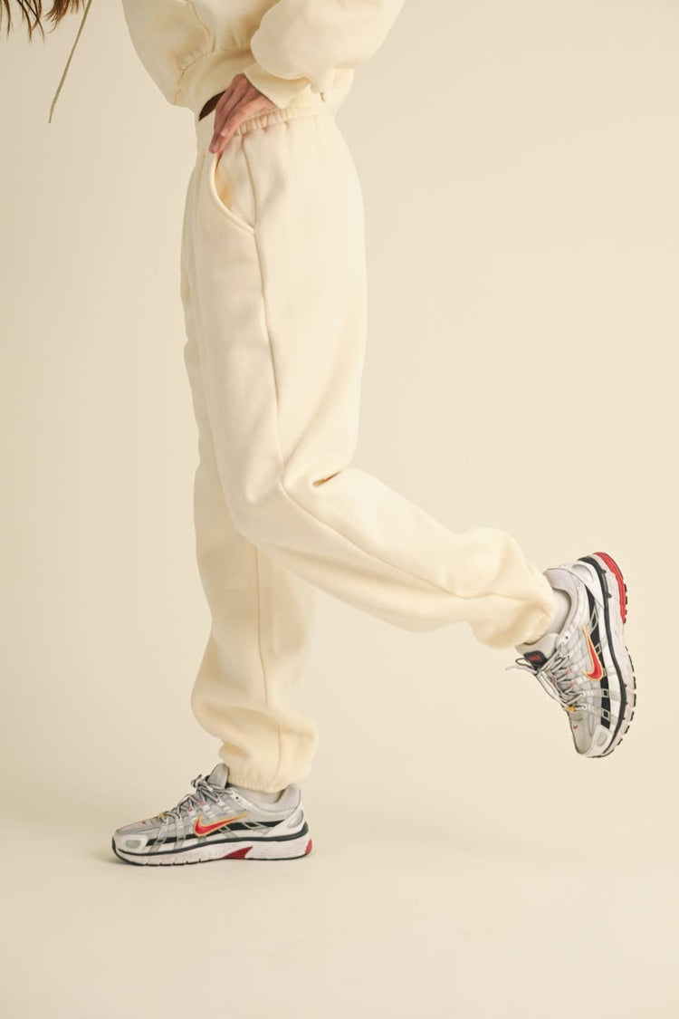 Cozy Fleece Jogger Sweatpants: Cream / L