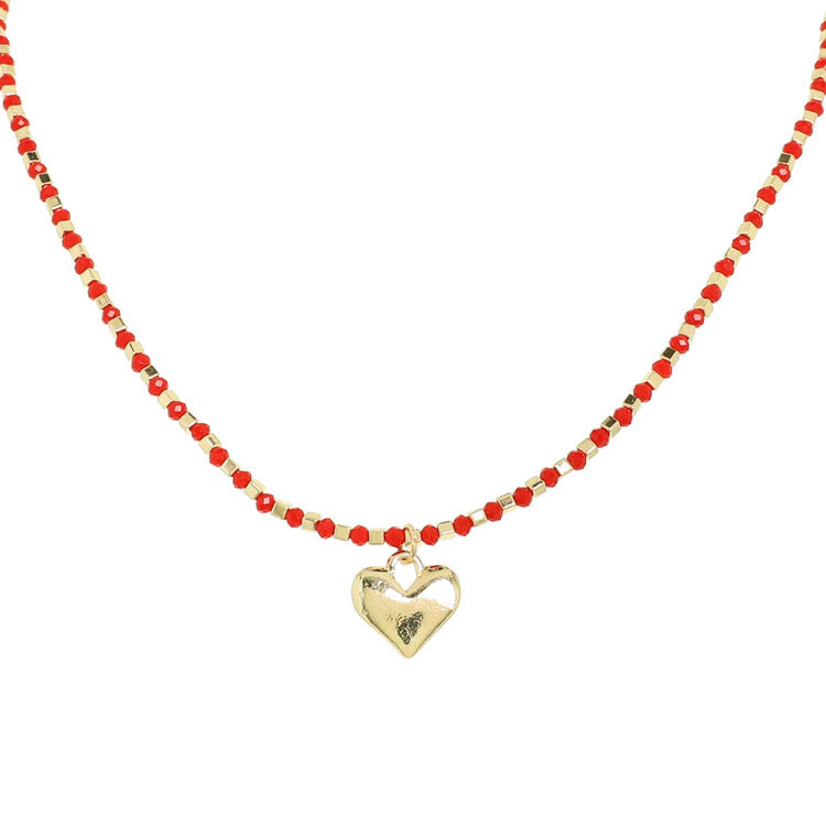 Valentine's Day Beaded Heart Pendant Necklace