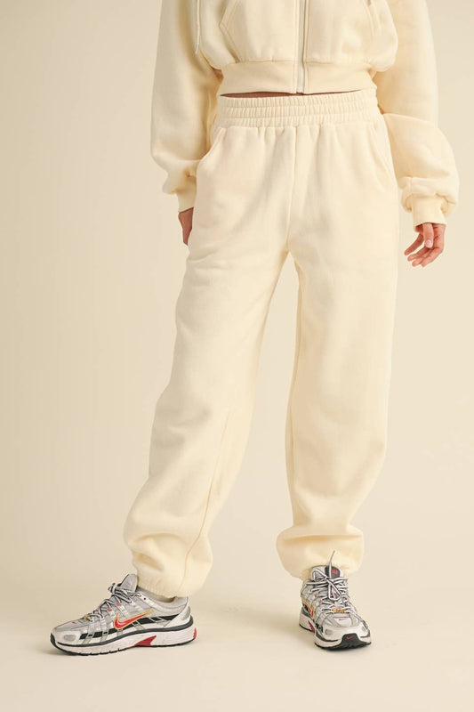 Cozy Fleece Jogger Sweatpants: Cream / L