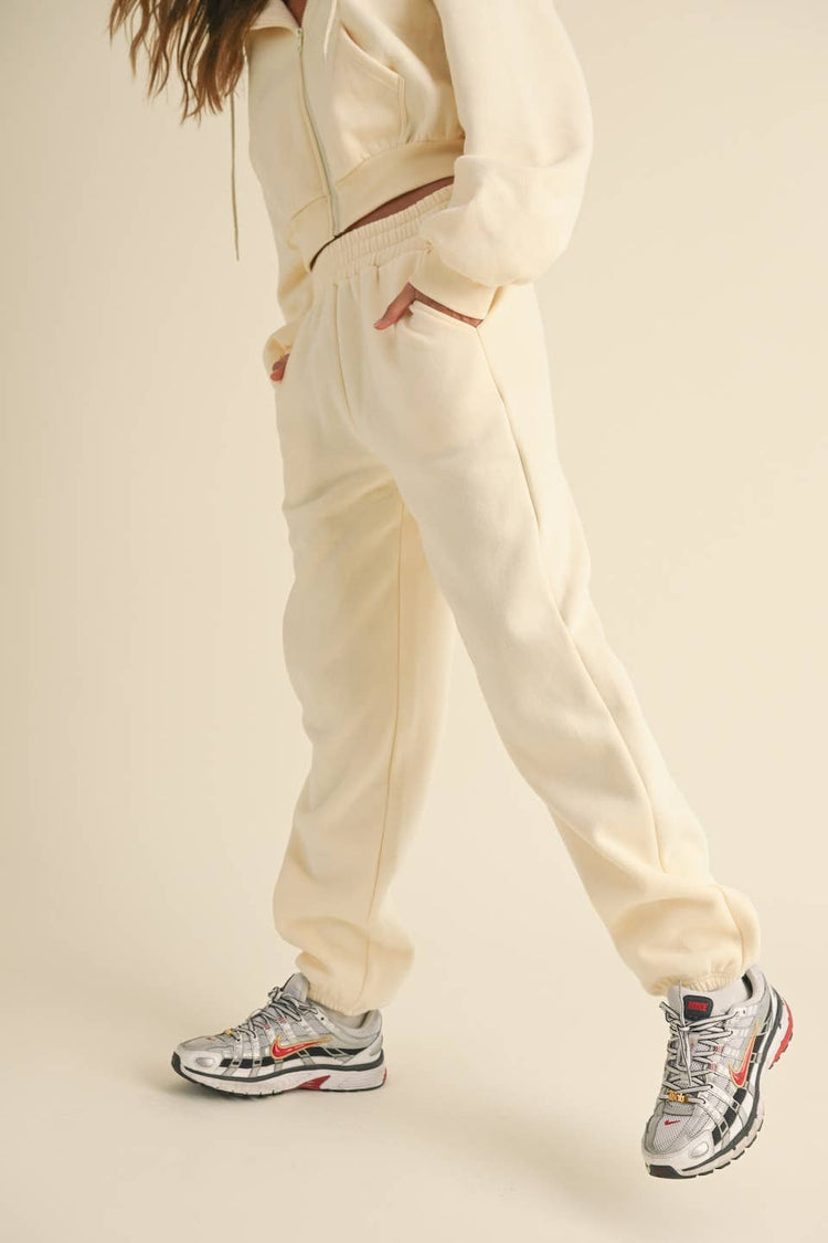 Cozy Fleece Jogger Sweatpants: Cream / L