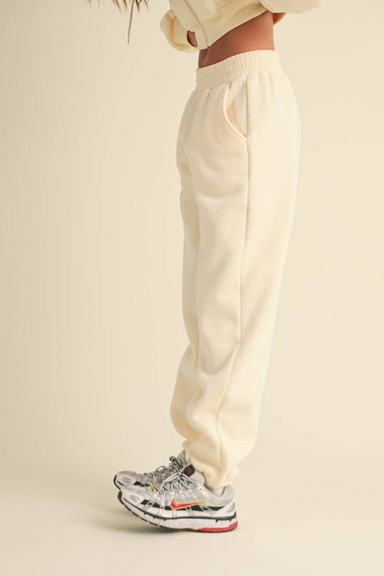 Cozy Fleece Jogger Sweatpants: Cream / L