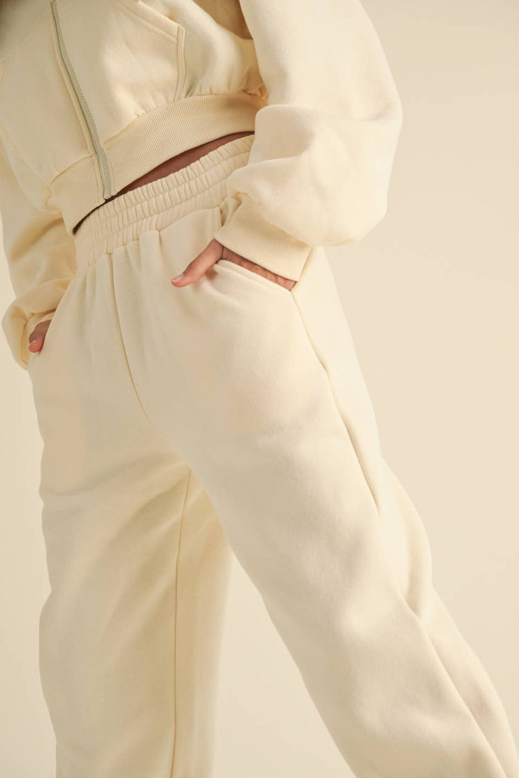 Cozy Fleece Jogger Sweatpants: Cream / L