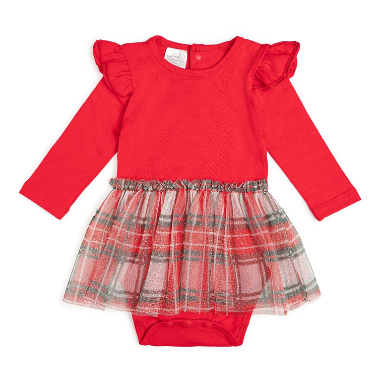 Christmas Baby Plaid Long Sleeve Tutu Bodysuit