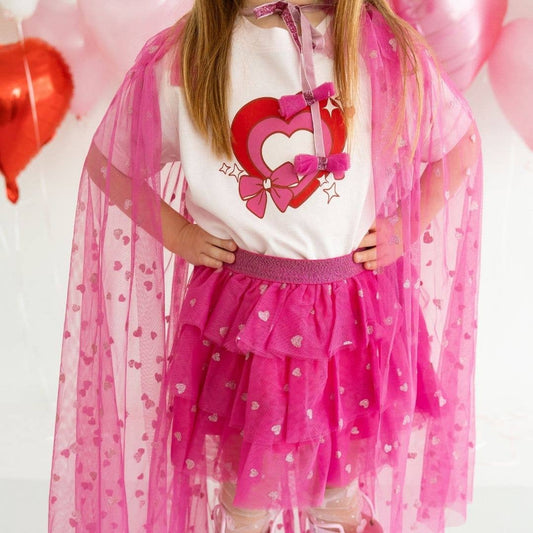 Pink Glitter Heart Cape - Dress Up - Gifts